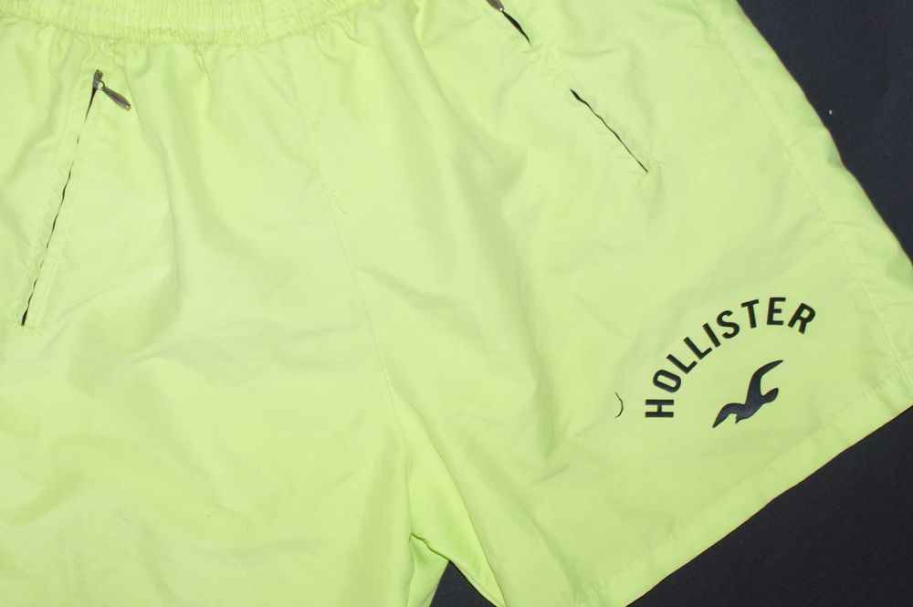 HOLLISTER_Cudne Spodenki szorty męskie_seledynowe fluo sportowe logo_M