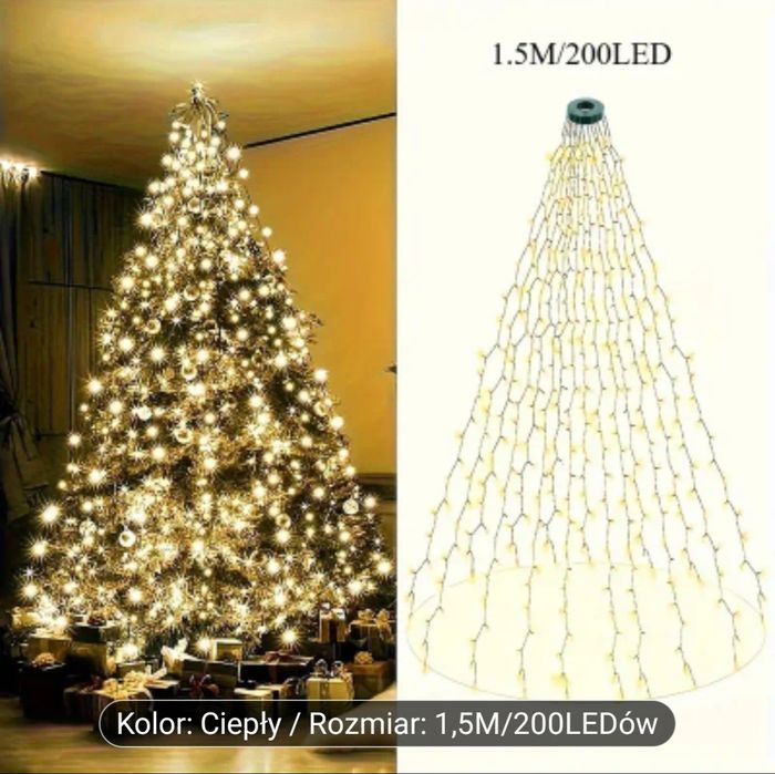 Nowe światła na choinkę LED ciepłe 1,5 m sznur lampki