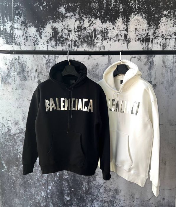 BALENCIAGA scotch худи черный мужской белый оверсайз оригинал