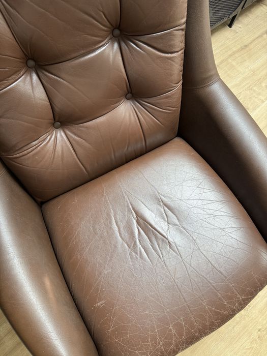 Fotel vintage czekoladowy chrom skóra wysyłka możliwa