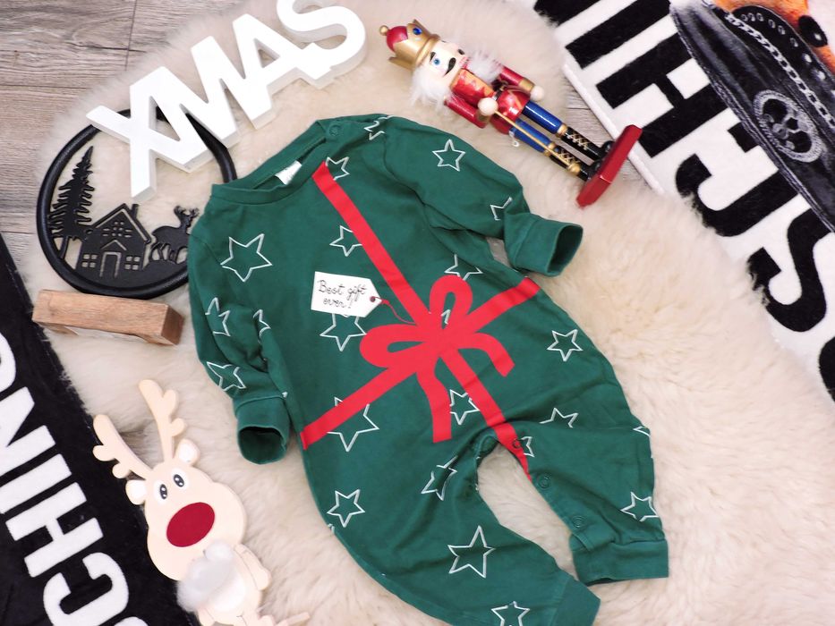 H&M - świąteczny pajacyk piżamka , prezent r 68
