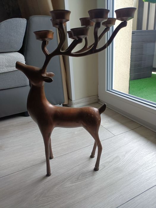 Jeleń Piękna duża figurka/świecznik metalowy b.. ciężki z czasów PRL-u