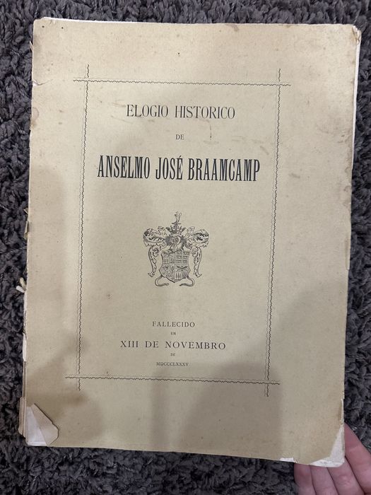 livro raro Elogio Histórico de Anselmo JOSÉ BRAANCAMP.