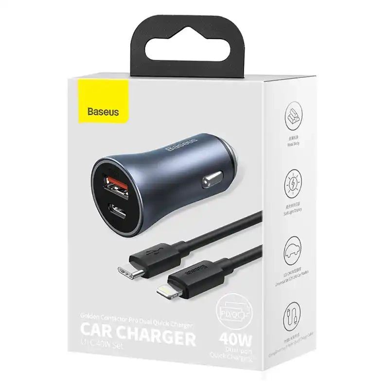 Ładowarka samochodowa Baseus Golden Contactor Pro, USB + USB-C, QC4.0+