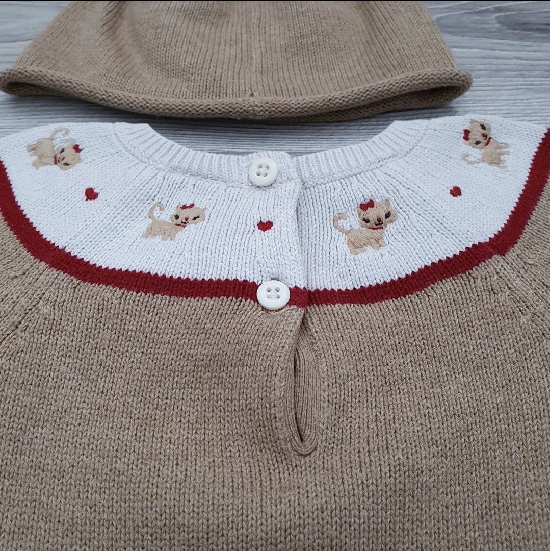 Dzianinowa sweterkowa sukienka czapka komplet jesienny  Gymboree 74 80