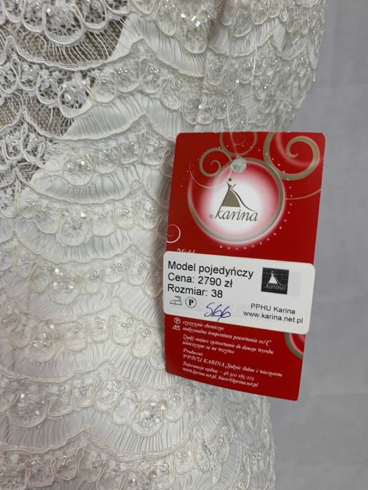 Nowa z metką zjawiskowa suknia ślubna rybka 38 M ivory prosta syrenka