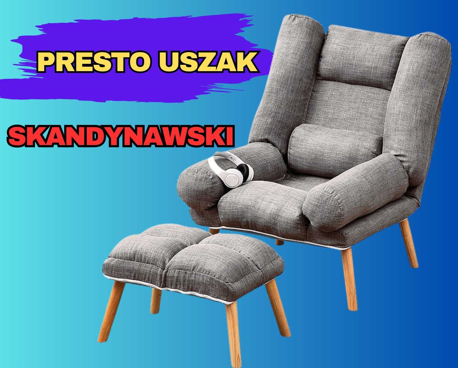 Fotel Uszak w stylu skandynawskim Szary