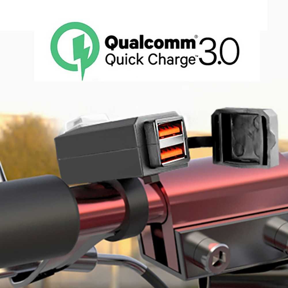 USB зарядное на руль мотоцикла QC3.0 быстрая зарядка