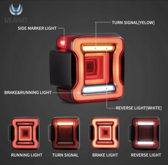 Lampy tylne LED neon dynamiczne Vland Jeep Wrangler IV 2017-23
