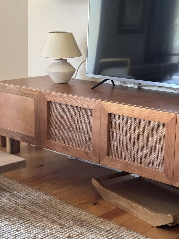 Móvel Aparador Tv Secreataria Palhinha Rattan Madeira cómoda
