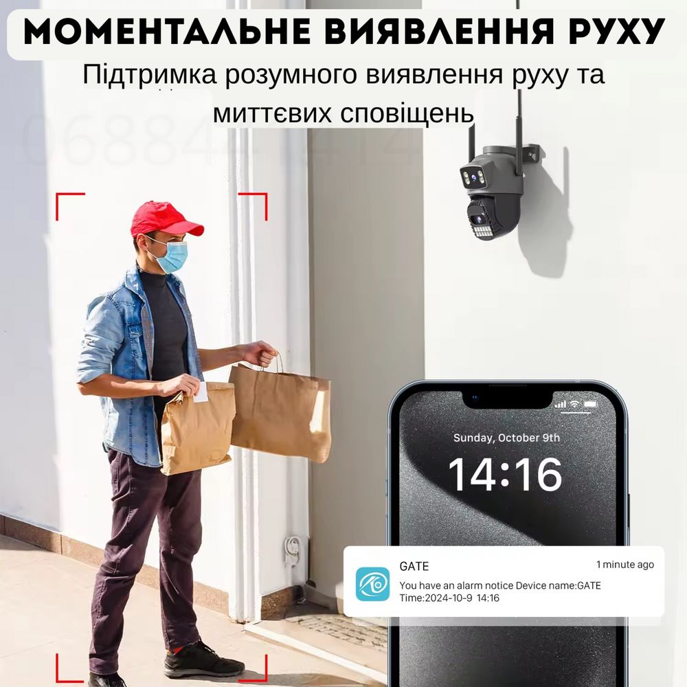 Двойна 10Мп камера видеонаблюдения, ночное видение, датчик движения