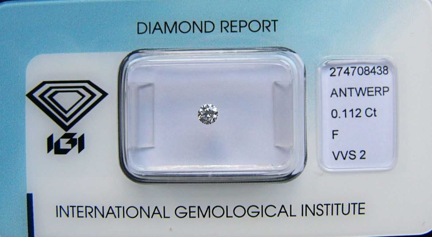 BRYLANT 0.112 ct VVS2 F 3,08 mm Certyfikat IGI Diament