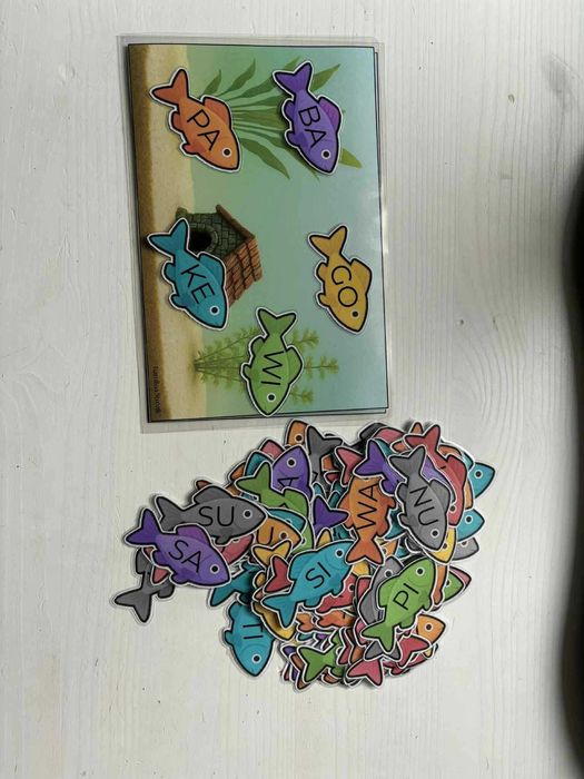 Układanka Zabawka logopedia ryba sylaby Montessori zabawka karta pracy