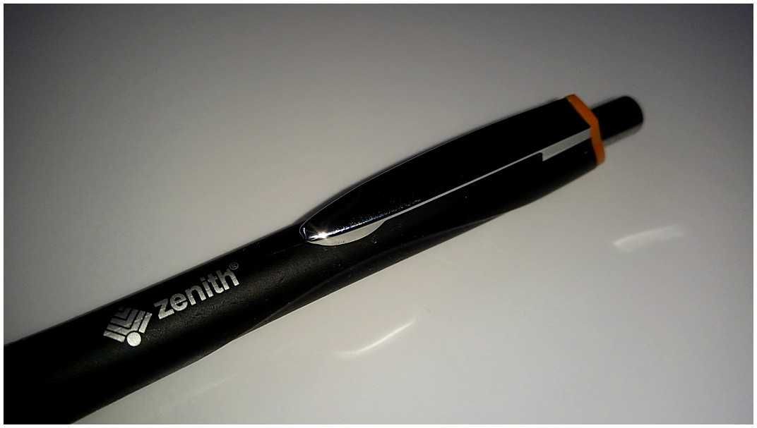 Oryginalny Czarny Długopis ZENITH Quick Display Gumowy Uchwyt Orange
