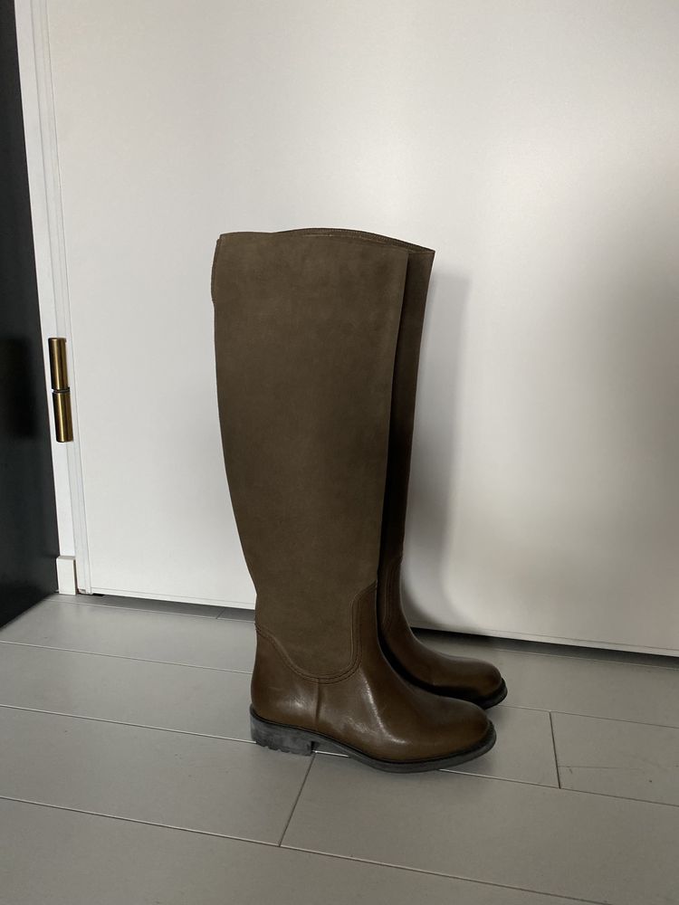 Kozaki massimo dutti elite 37 zamsz skóra brąz khaki