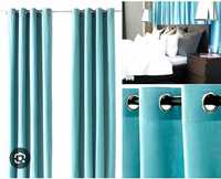 Ikea Sanela Zaslony turkus aksamit welur niebieski przelotki kolka