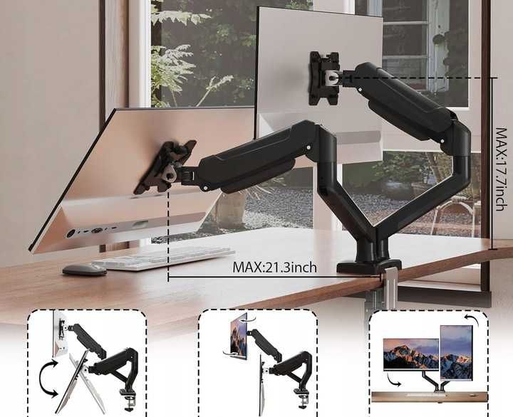 Podwójny Uchwyt BONTEC do Monitorów 13-32", Ergonomiczny, Obrotowy