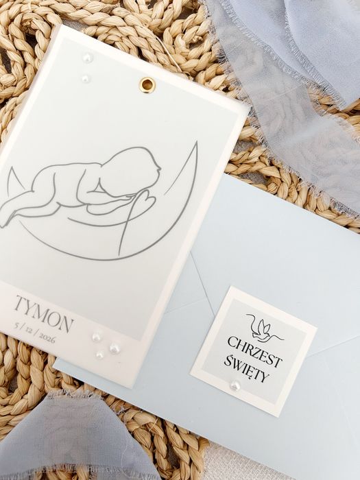 Zaproszenie na chrzest chrzciny roczek minimalistyczne