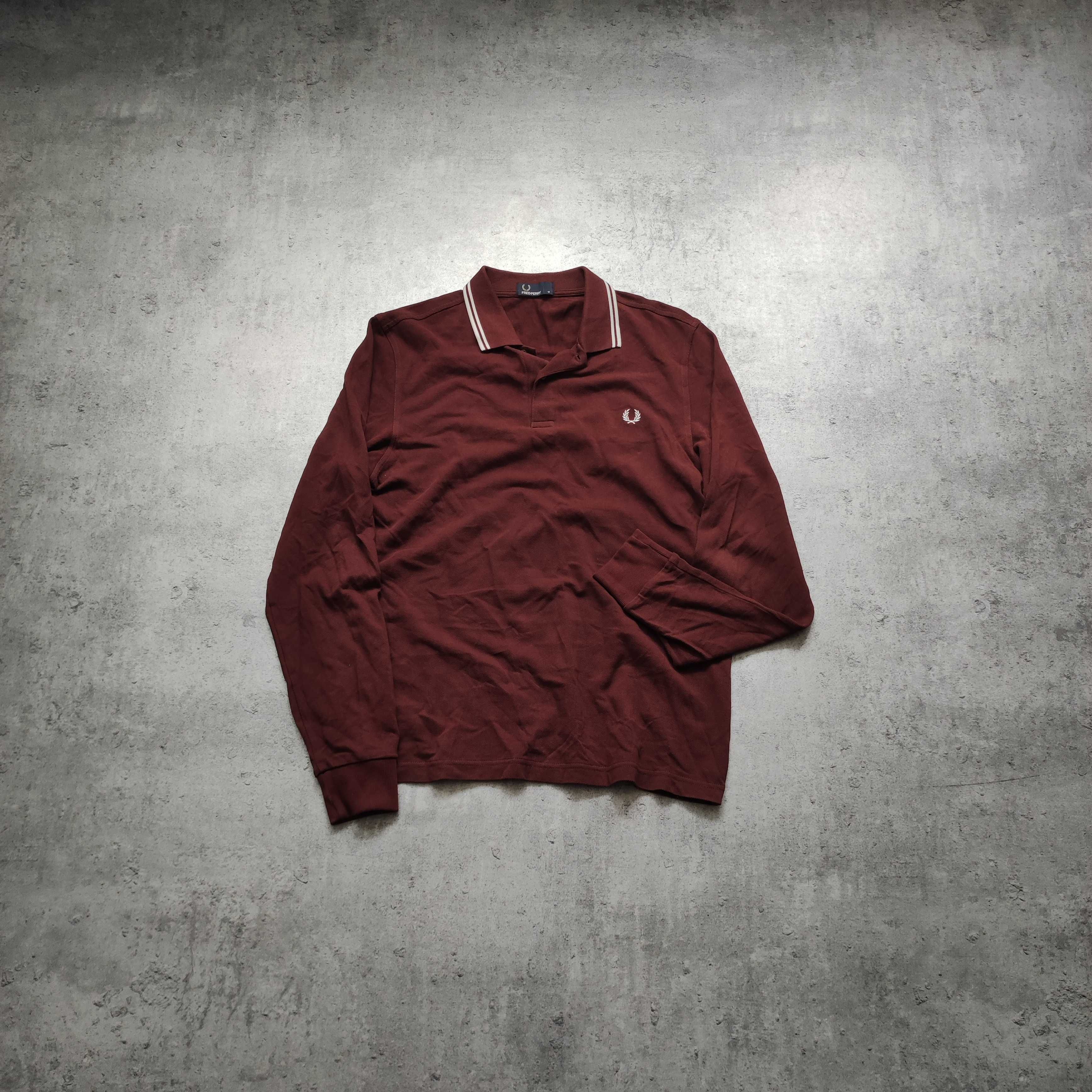 MĘSKA Koszulka Bawełna PREMIUM Elegancka Długi Rękaw Fred Perry Haft