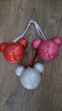 Trzy bombki Mickey Mouse brokatowe