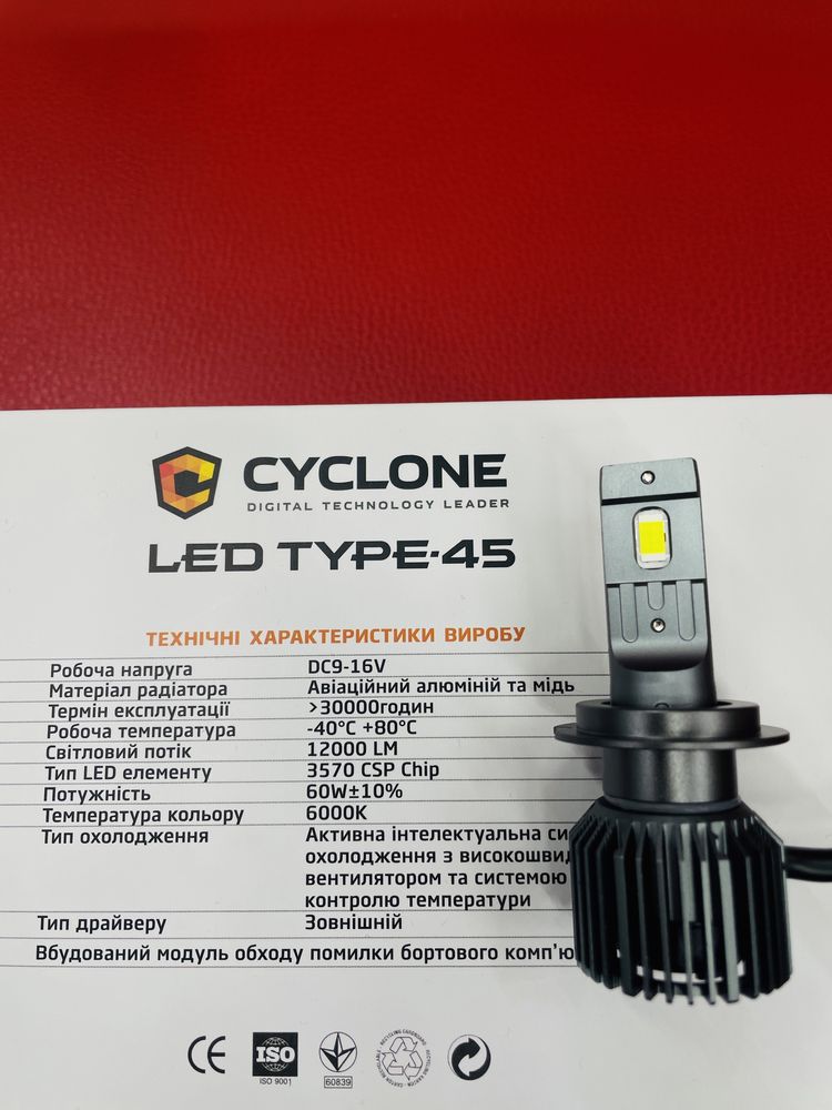 H7 Лед лампи CYCLONE Type-45/12000LM/Із малим радіатором охолодження