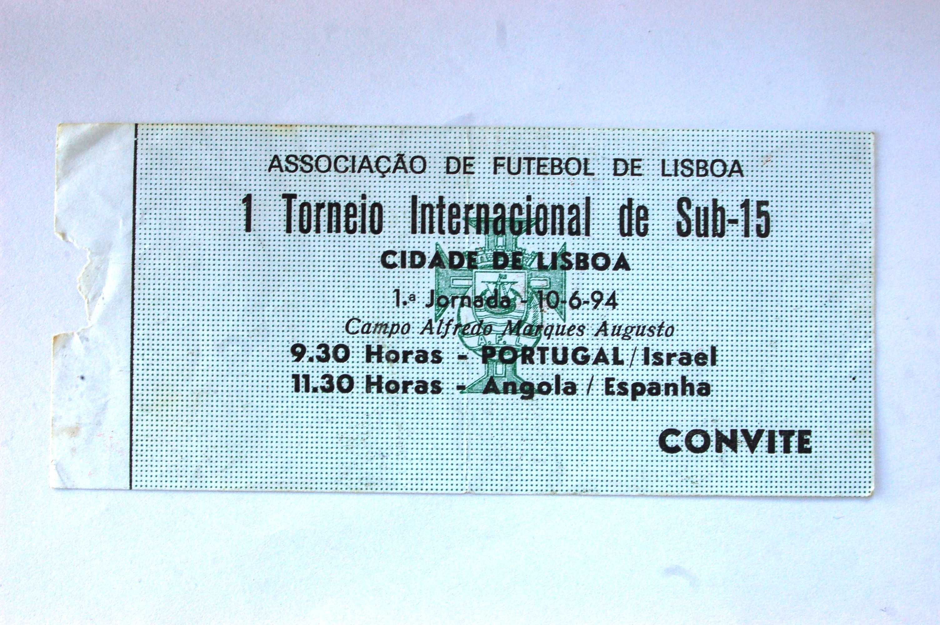 Bilhete de futeb., 1.º torneio Internacional de sub-15 Asso. Fut. Lis.