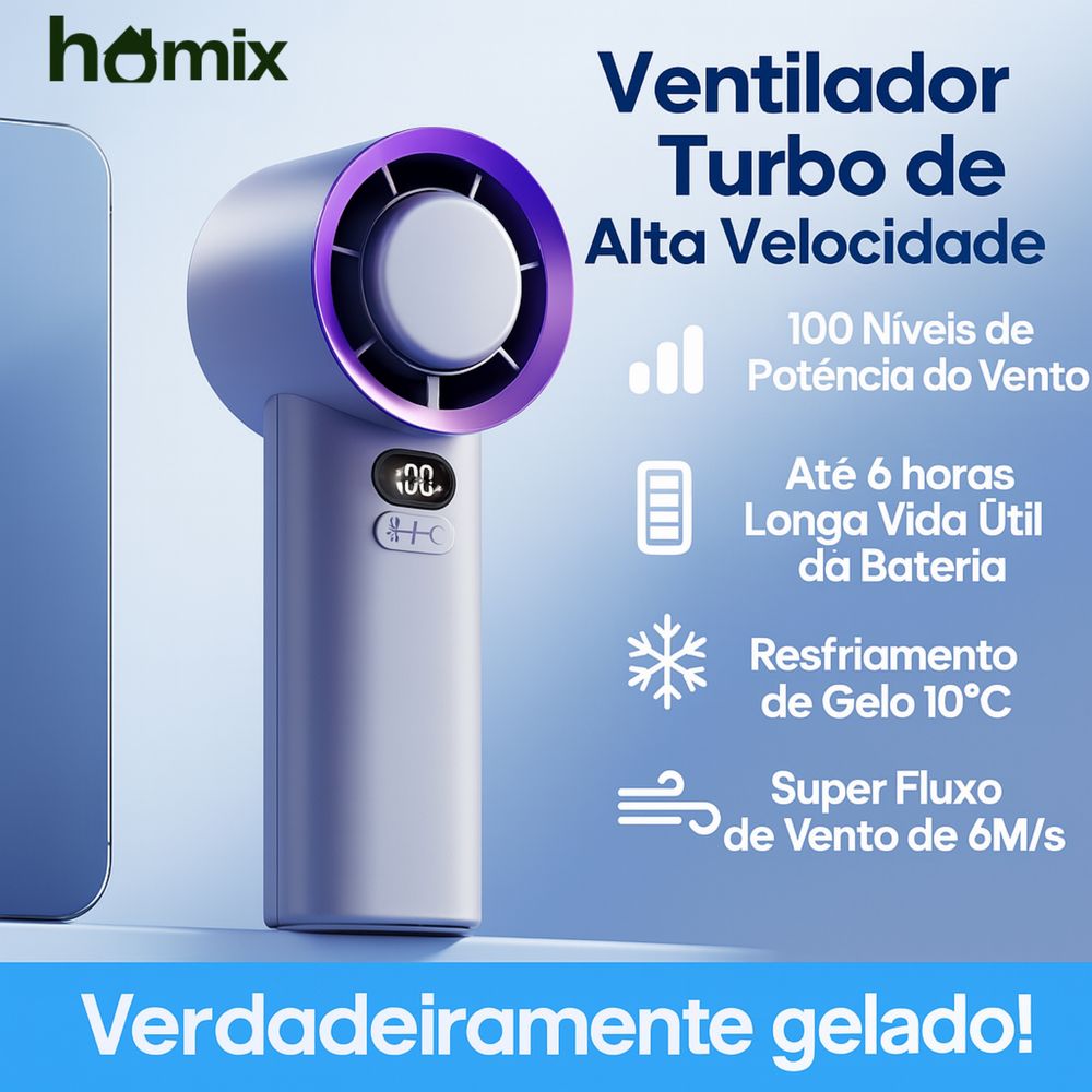Ventoinha Turbo Portátil KINSCOTER — 100 velocidades, bateria 3600 mAh