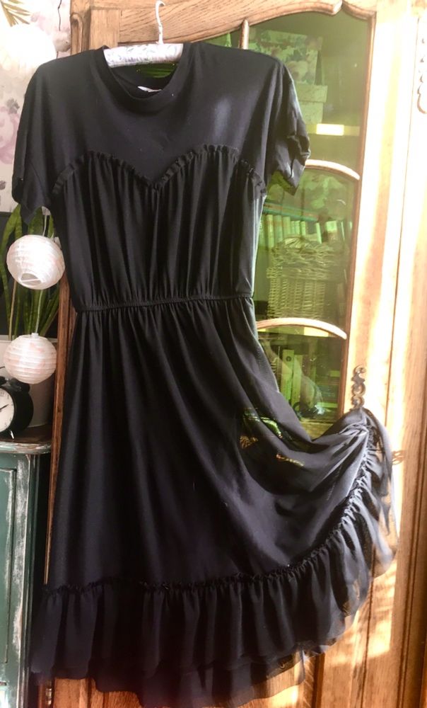 Sukienka czarna letnia tiulowa z podszewką vintage