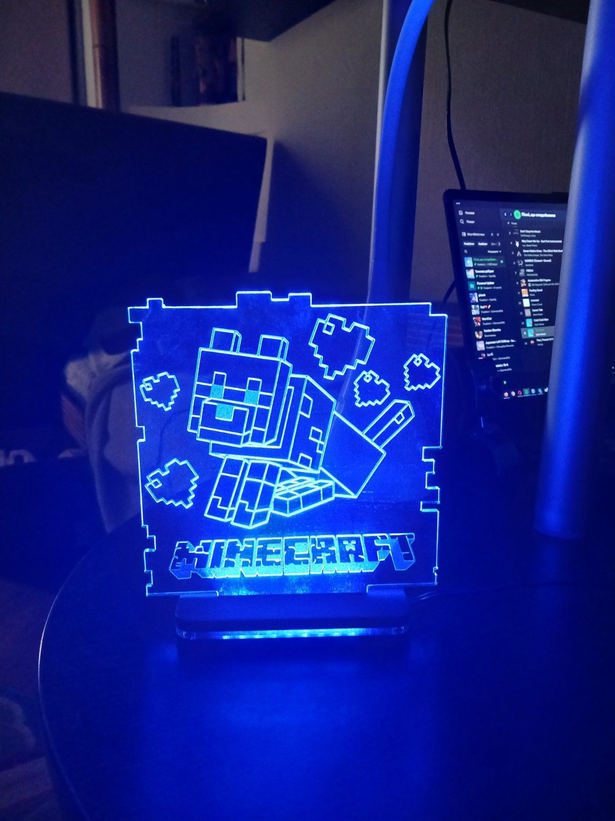 Акриловий світильник-нічник Minecraft синій