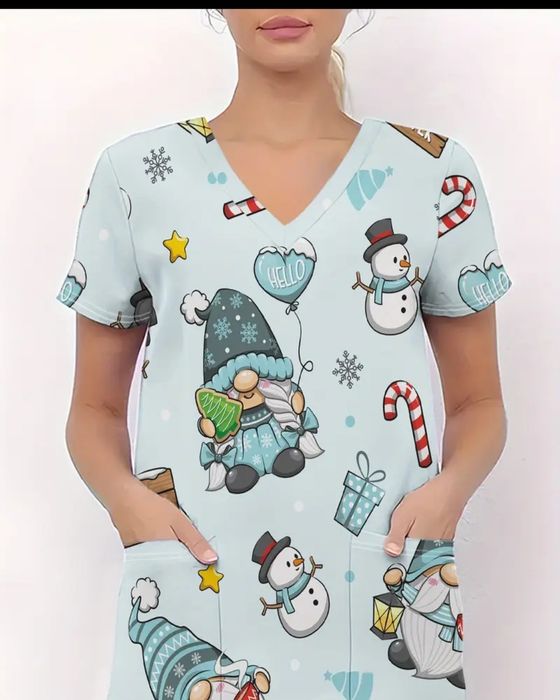 Різдвяна жіноча форма медсестри з милим сніговиком та ельфом