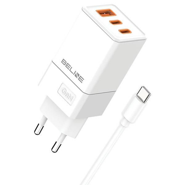 Beline Ład. siec. 2x USB-C + 1x USB 65W+ kabel USB-C biały/white PD 3.