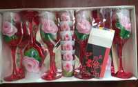 Красивый подарочный набор бокалов и рюмок "Роза"