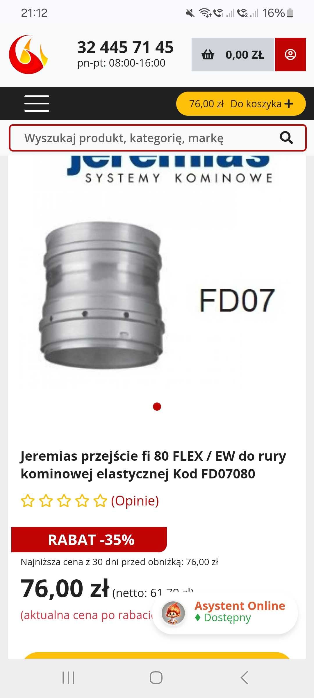 Jeremias przejście fi80 FLEX do rury kominowej elastycznej Kod FD07080