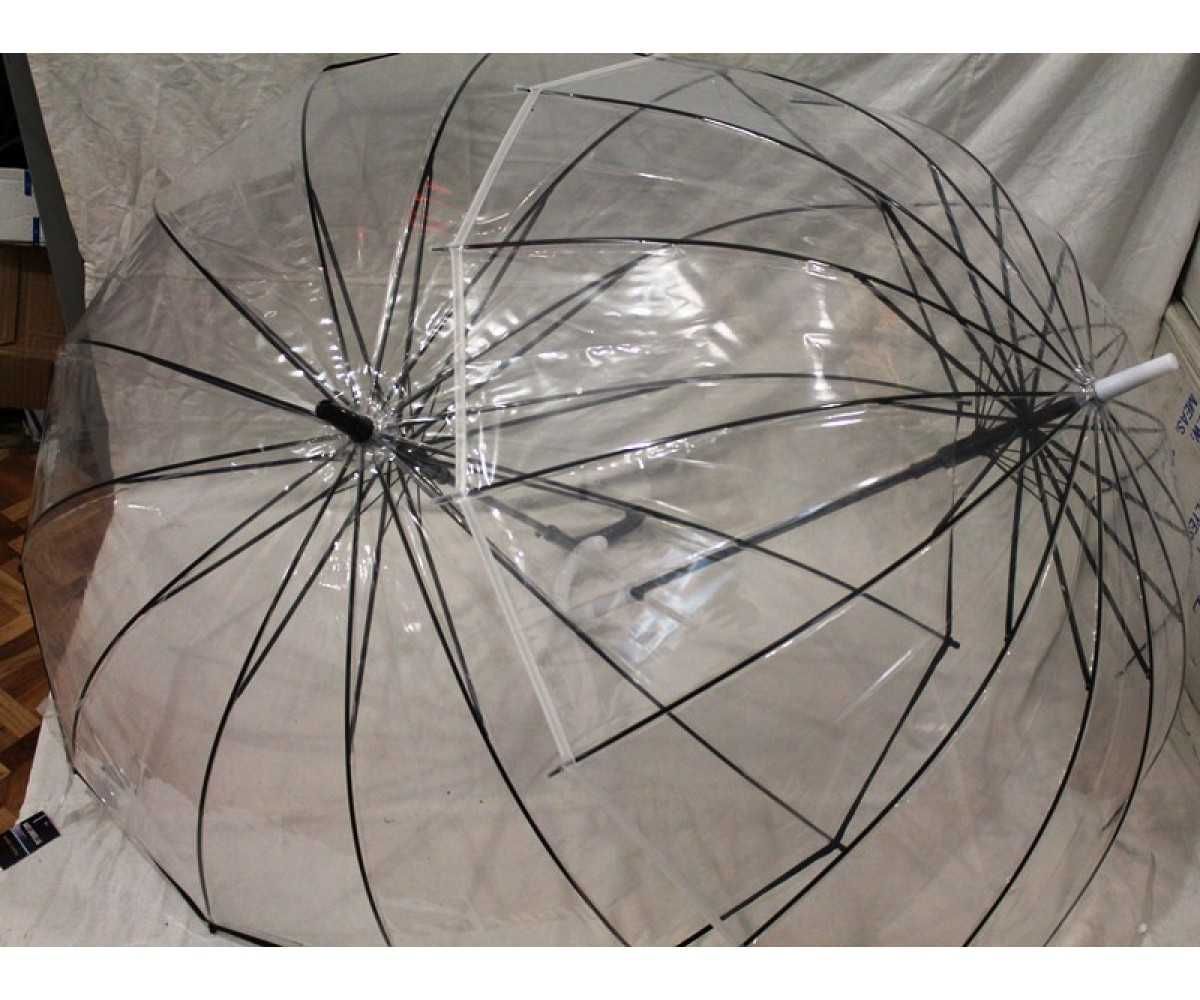 Прозрачный зонт трость 16 спиц полуавтомат без рисунка спицы