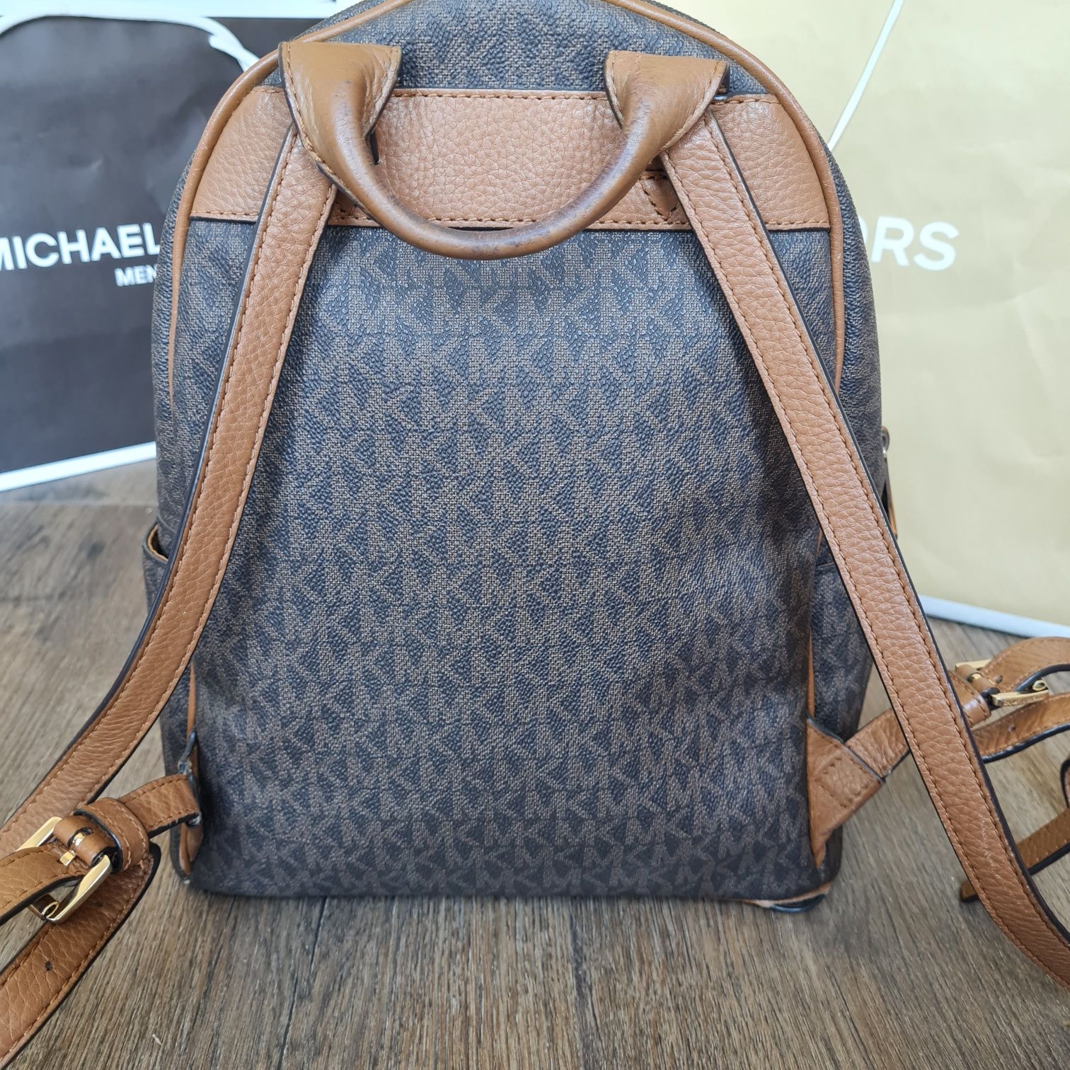 Michael Kors plecak plecaczek rhea brązowy mk monogram logowany złote
