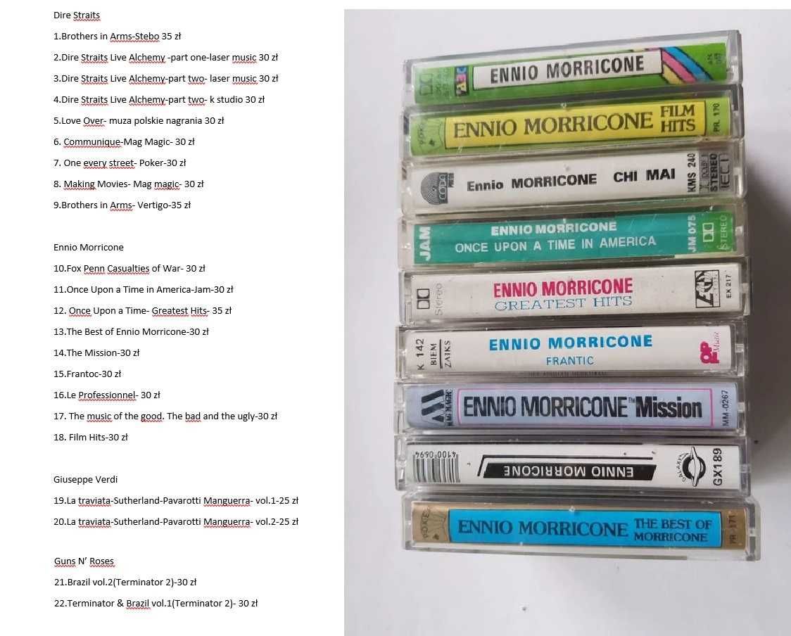 Dire Straits Ennio Morricone Giuseppe Verdi Guns N’ Roses KASETY AUDIO