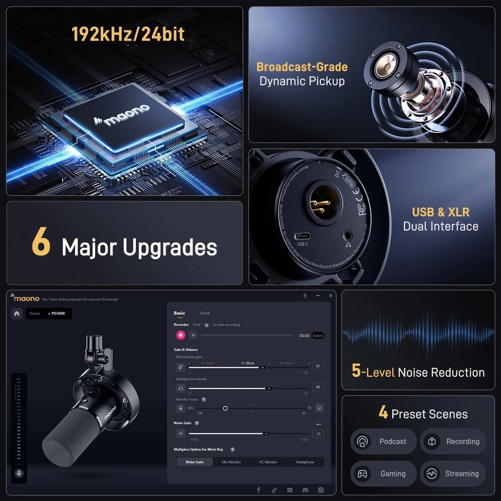 Maono PD300X XLR USB/Type-C Динамический Микрофон с Пауком