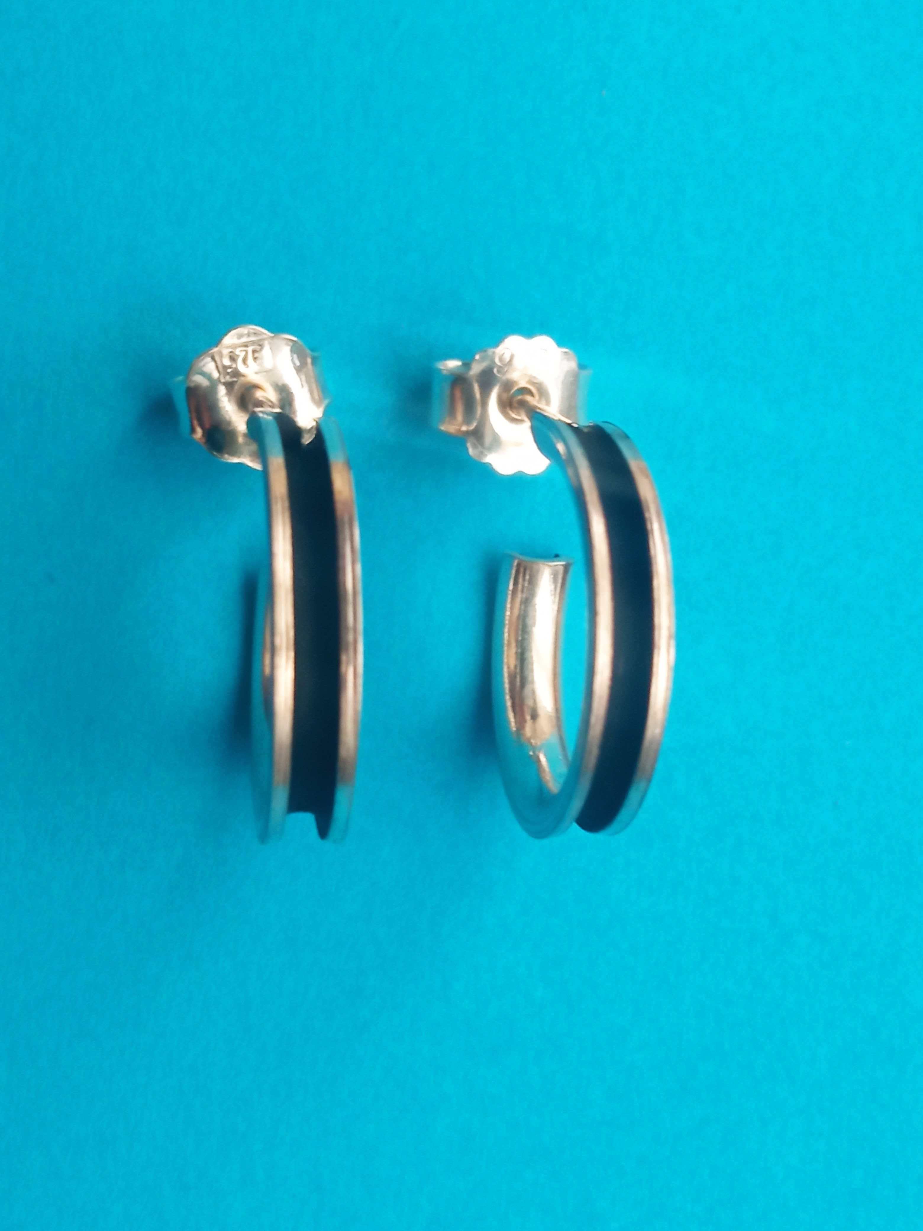 Srebrne kolczyki kółka koła czarne 1,5 cm Srebro 925 Sterling Silver
