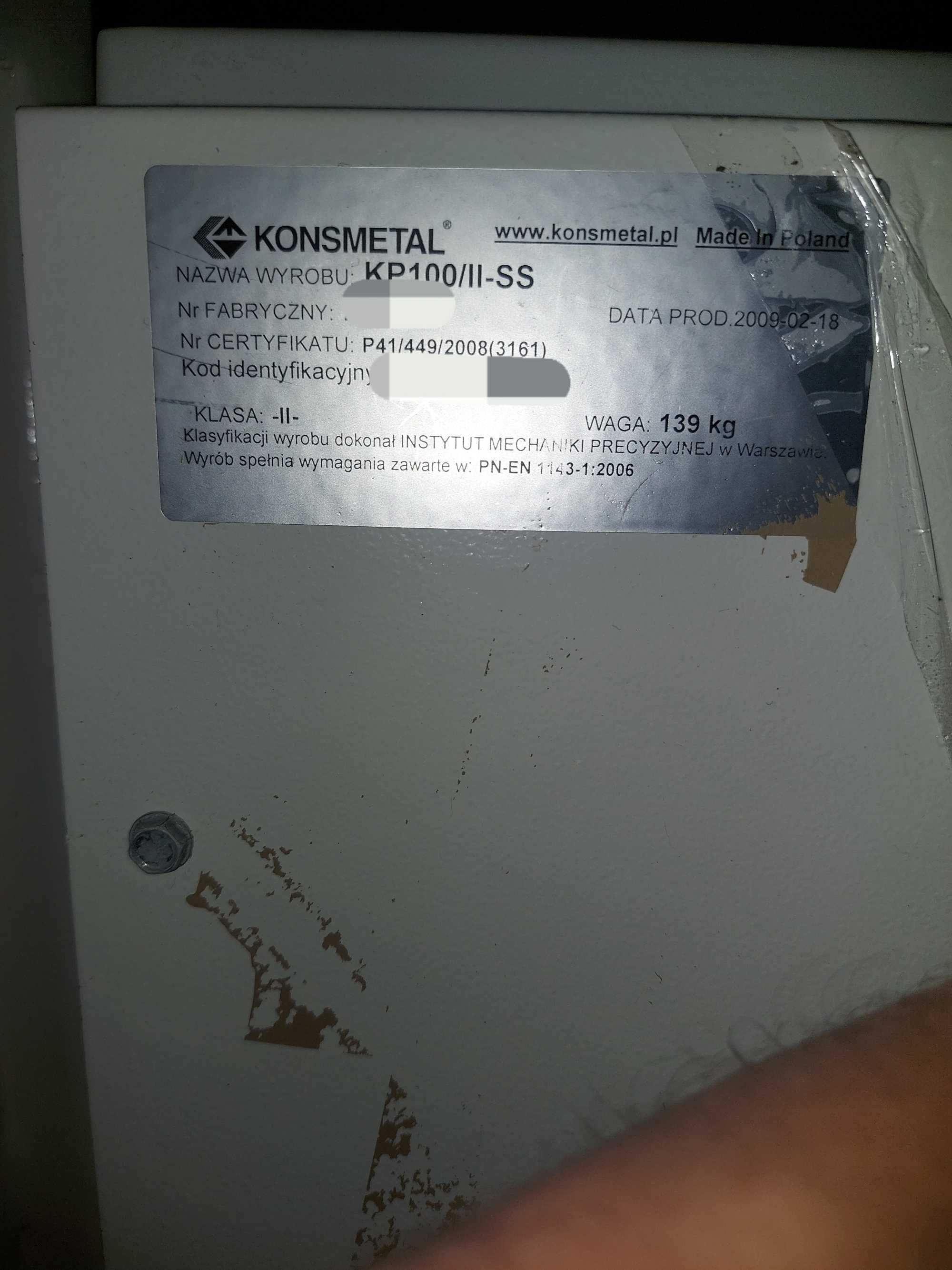 Konsmetal kp 100 II klasa, sejf, kasa pancerna.