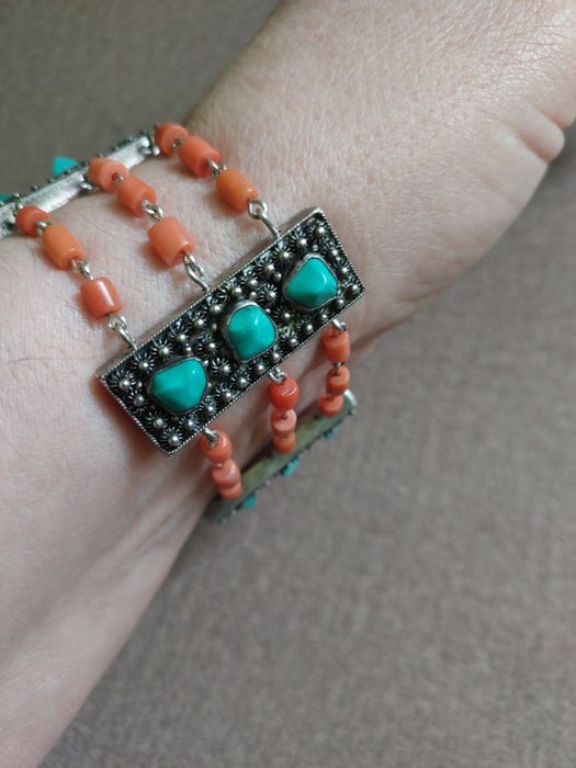 Stara bransoletka srebro koral I turkusy