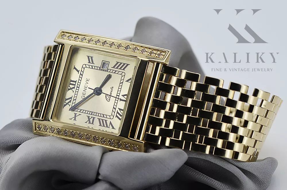 Złoty zegarek 14k Damski Geneve kwadratowy mw010ydg&mbw008y-f Poznań