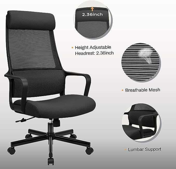 Ергономічне офісне крісло MELOKEA вага 150 кг (чорний)