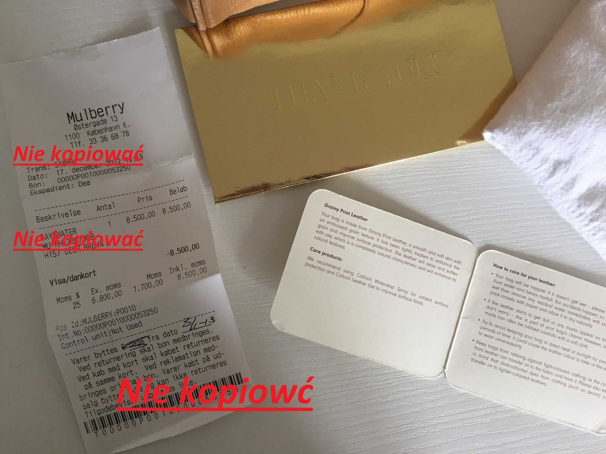 Torebka Mulberry Bayswater brązowa oryginalna z rachunkiem