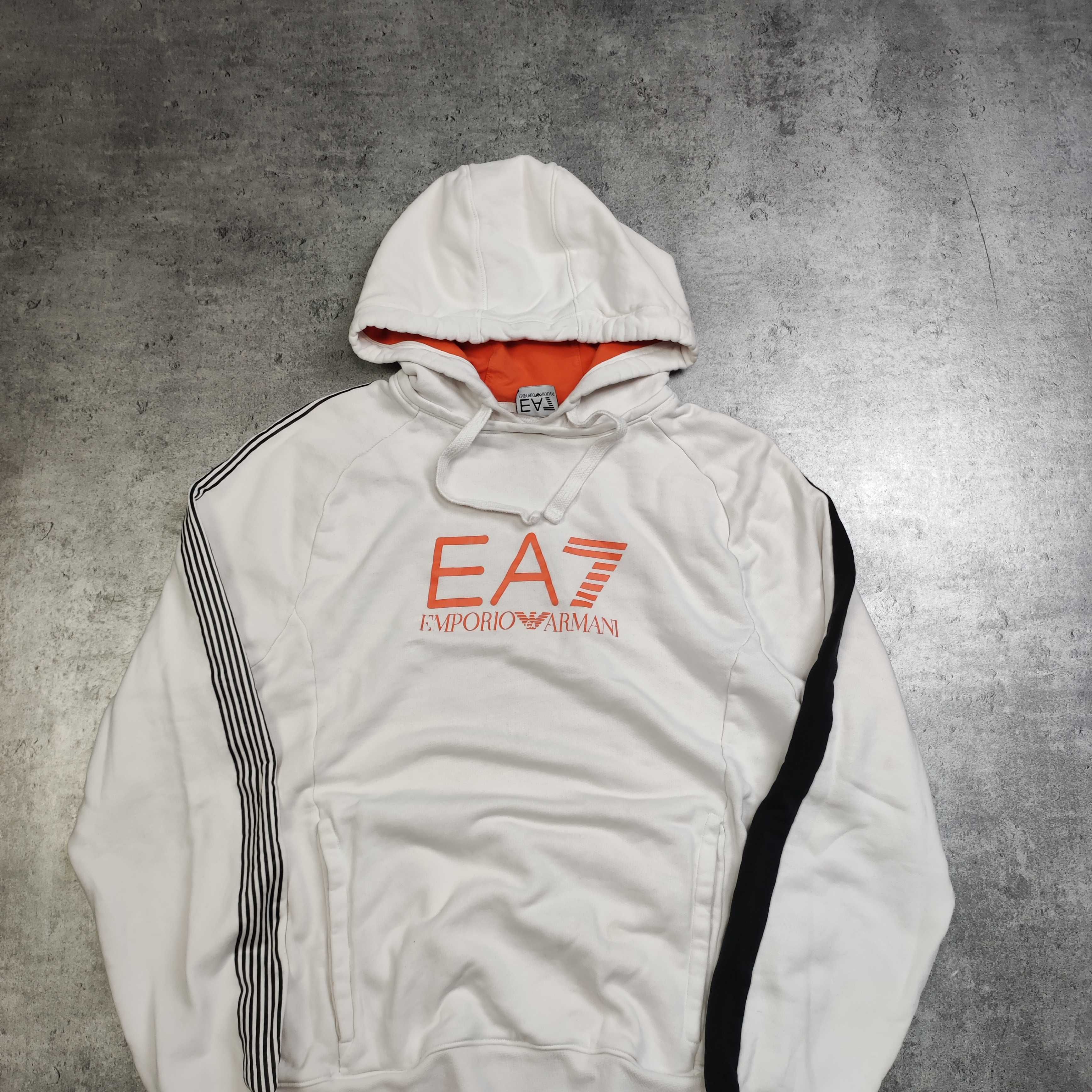 MĘSKA Bluza PREMIUM z Kapturem Hoodie Lampas Biała EA7 Emporio Armani