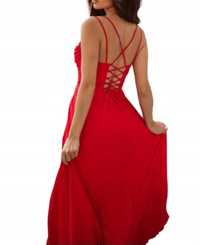 Czerwona sukienka z wiązaniem na plecach xs 34 nl