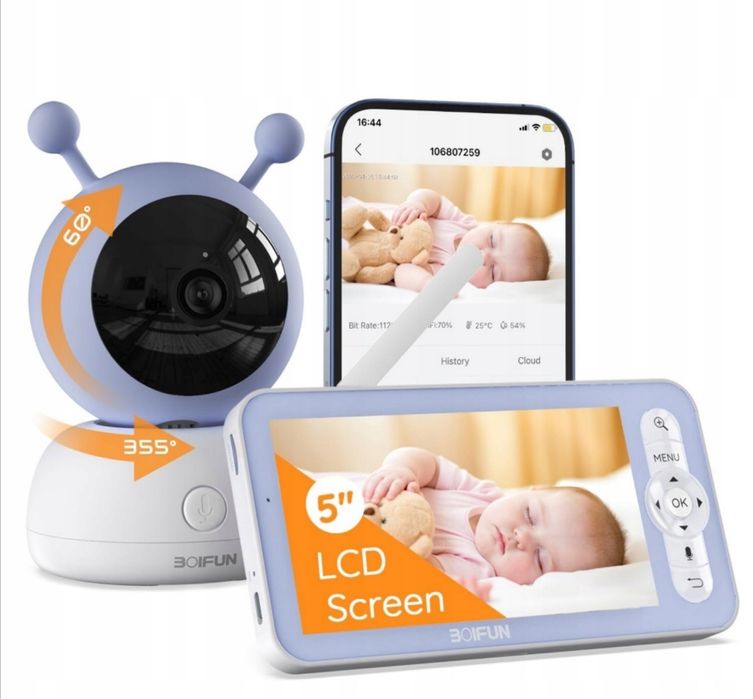 Niania obrotowa elektroniczna Boifun baby 2s  biel nagrywanie