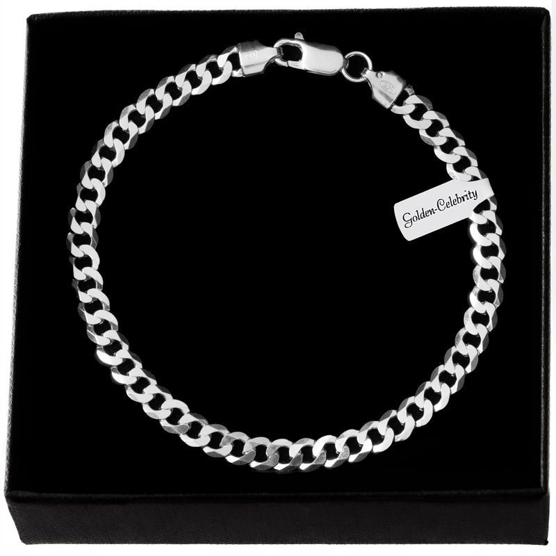 Srebrna Bransoleta Męska Diamentowana 23cm/6mm Pancerka Srebro 925 + G