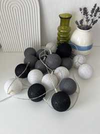 Szare cotton balls 20 sztuk lampki światełka girlanda
