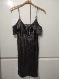 Czarna cekinowa sukienka Zara 38