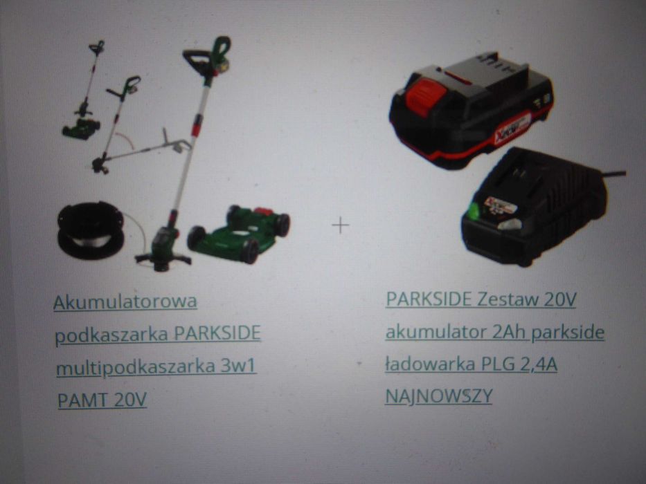 Nieużywana multipodkaszarka 20V/3w1 PARKSIDE z 4Ah aku i 2,4A ład